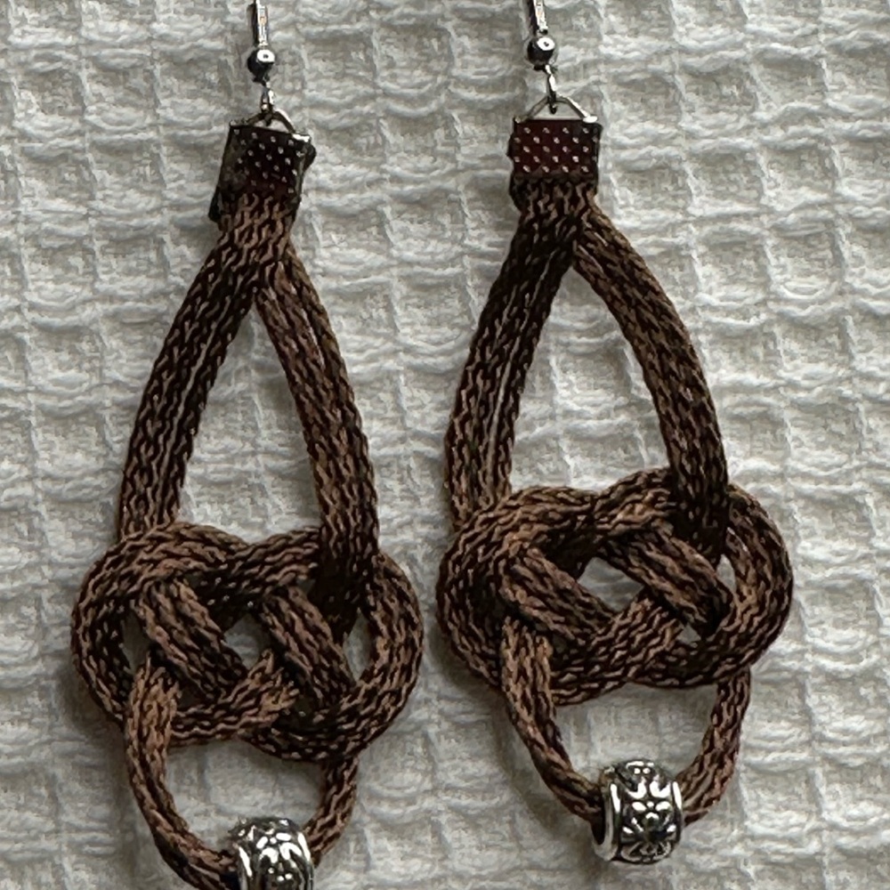 HandMade Brown Paracord Earrings with a silver bead